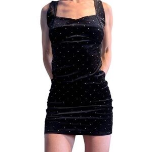 Forever 21 Black Velvet Mini Dress with Gold Dots